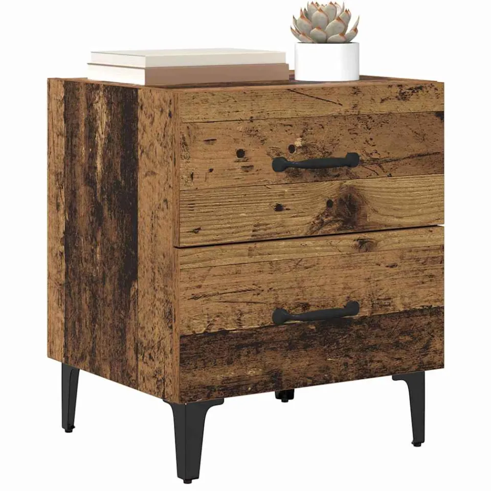 vidaXL Bed kast 2 st Oudhout 40 x 35 x 47,5 cm Bewerkt hout Bruin