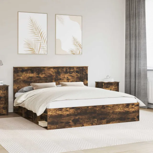 vidaXL Bedframe Gerookt eiken 180 x 200 cm Massief grenenhout Bruin