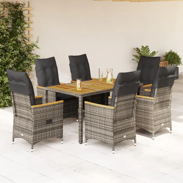 vidaXL 7-delige Tuinset met kussens poly rattan grijs, foto 2