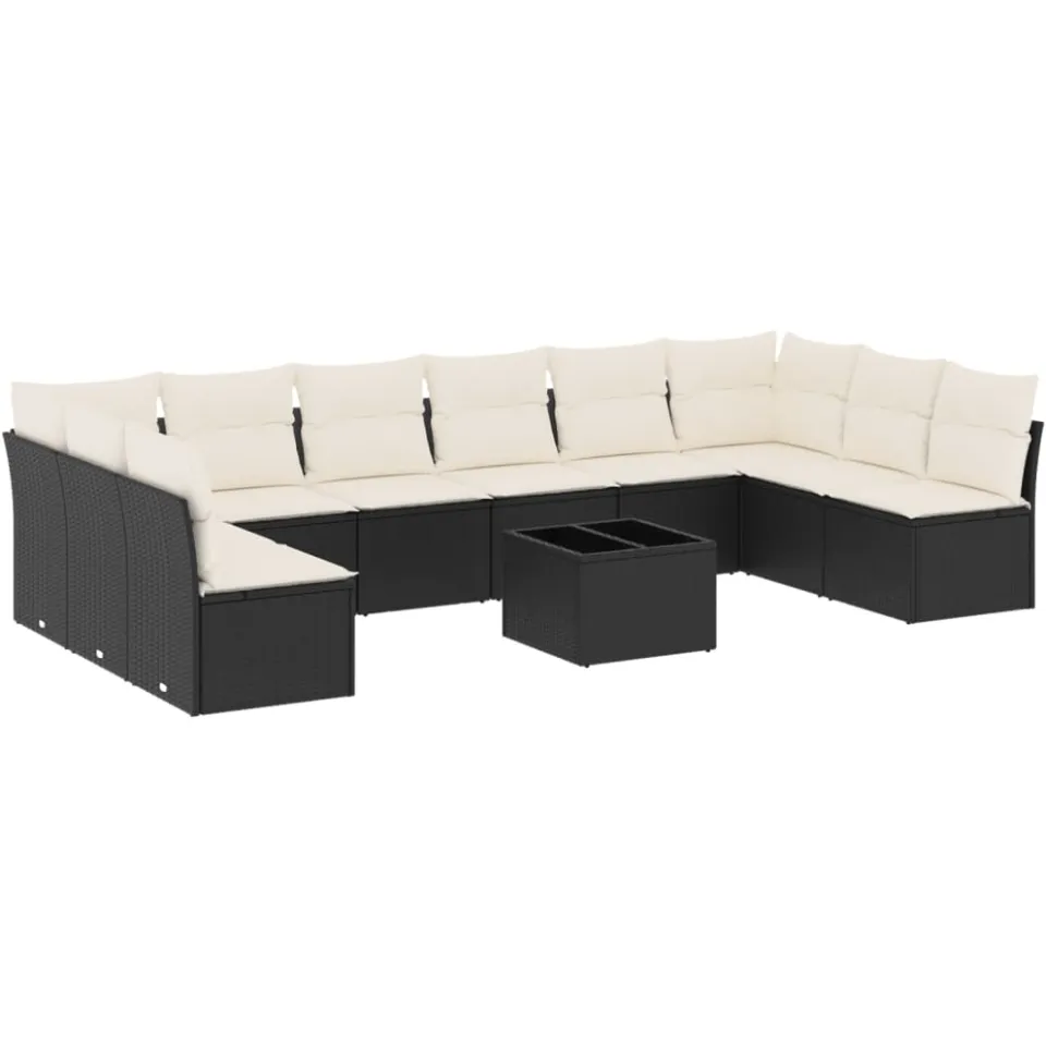 vidaXL 11-delige Loungeset met kussens poly rattan zwart, foto 3