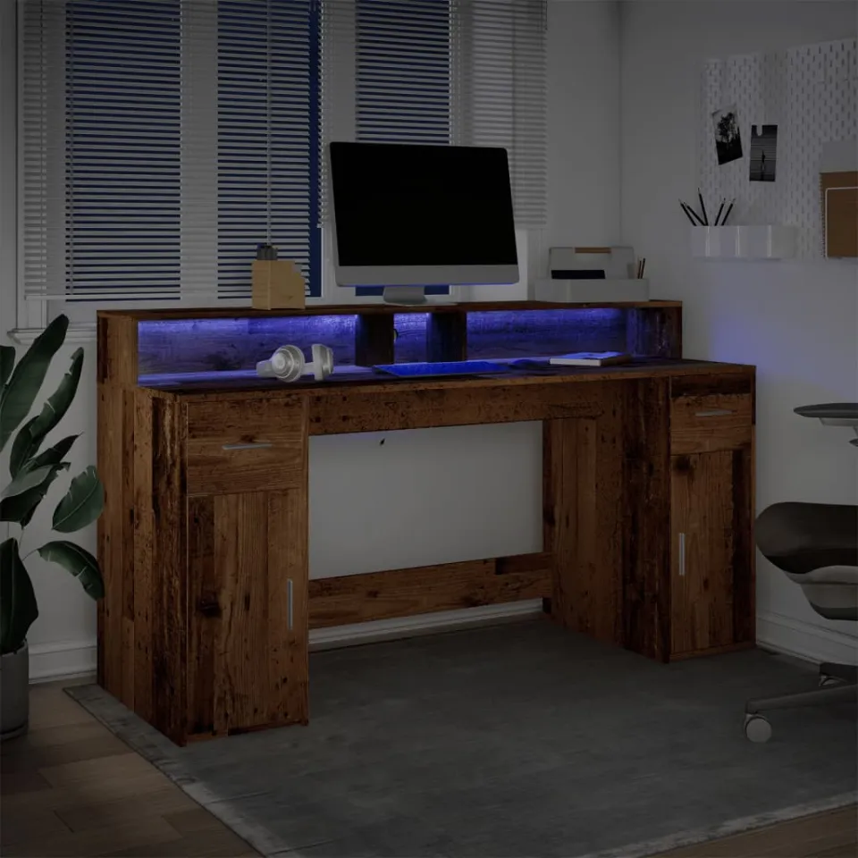vidaXL Bureau Oud hout 160 x 55 x 91 cm Engineered wood bruin, foto 4