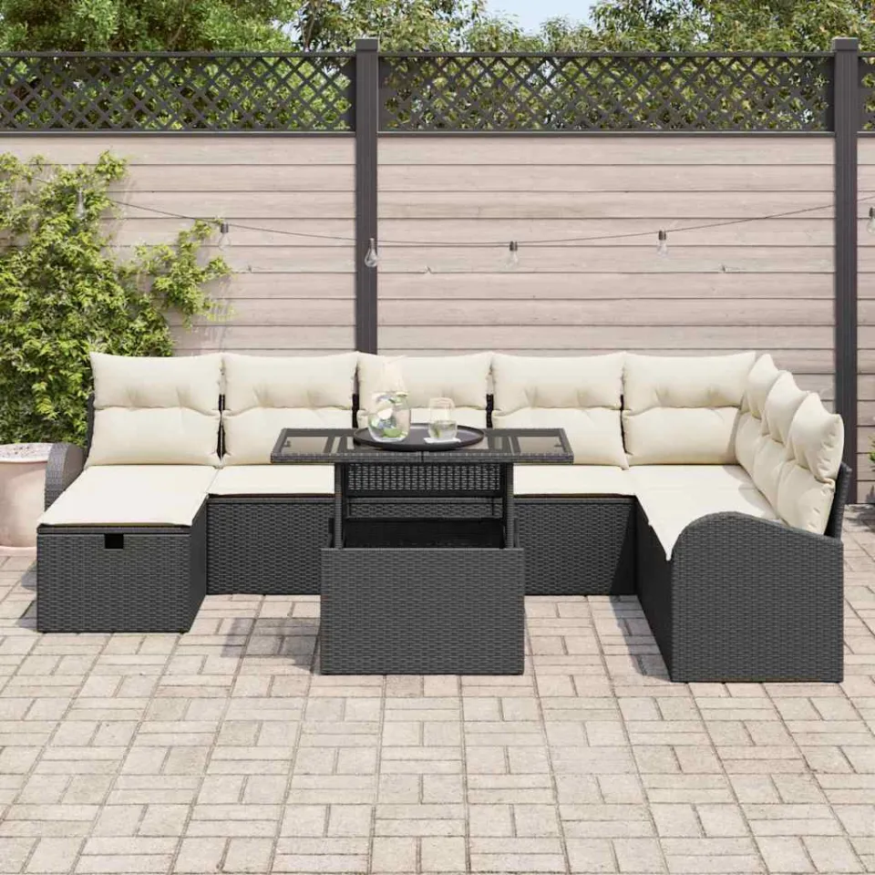 vidaXL Tuin Sofa Set 9 st Zwart poly rattan, foto 3