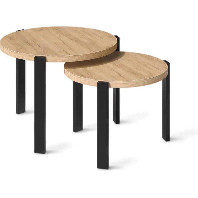 Vicco Salontafel set Norin, Goudkleurig Eiken/Zwart, 60 x 60 cm