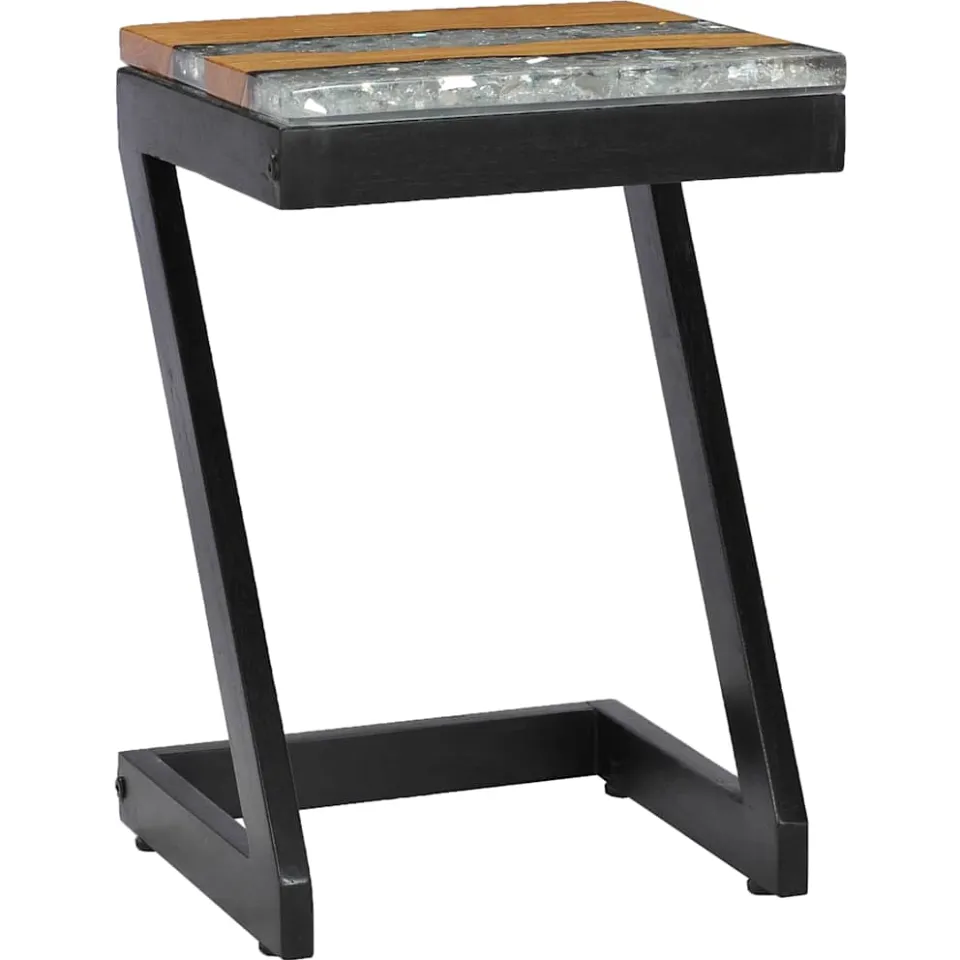 vidaXL Salontafel 30x30x50 cm massief teakhout en polyresin meerkleurig, foto 2