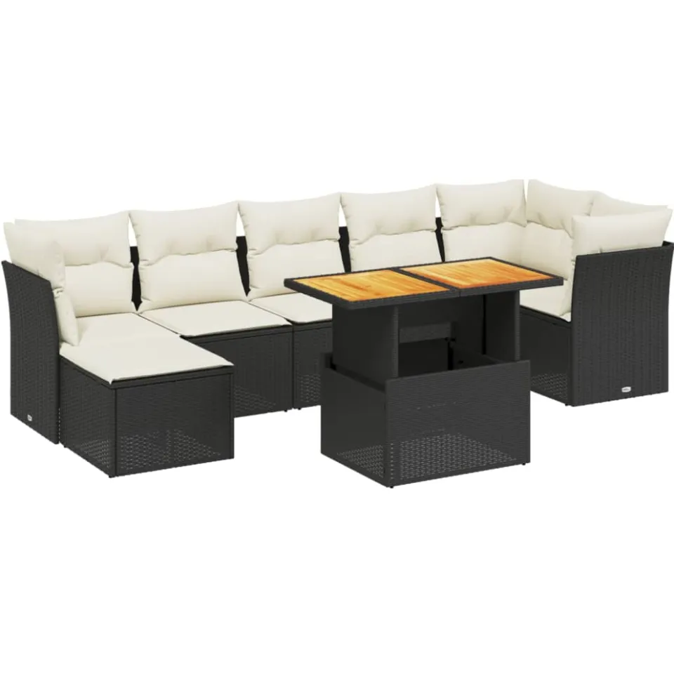 vidaXL 8-delige Loungeset met kussens poly rattan zwart