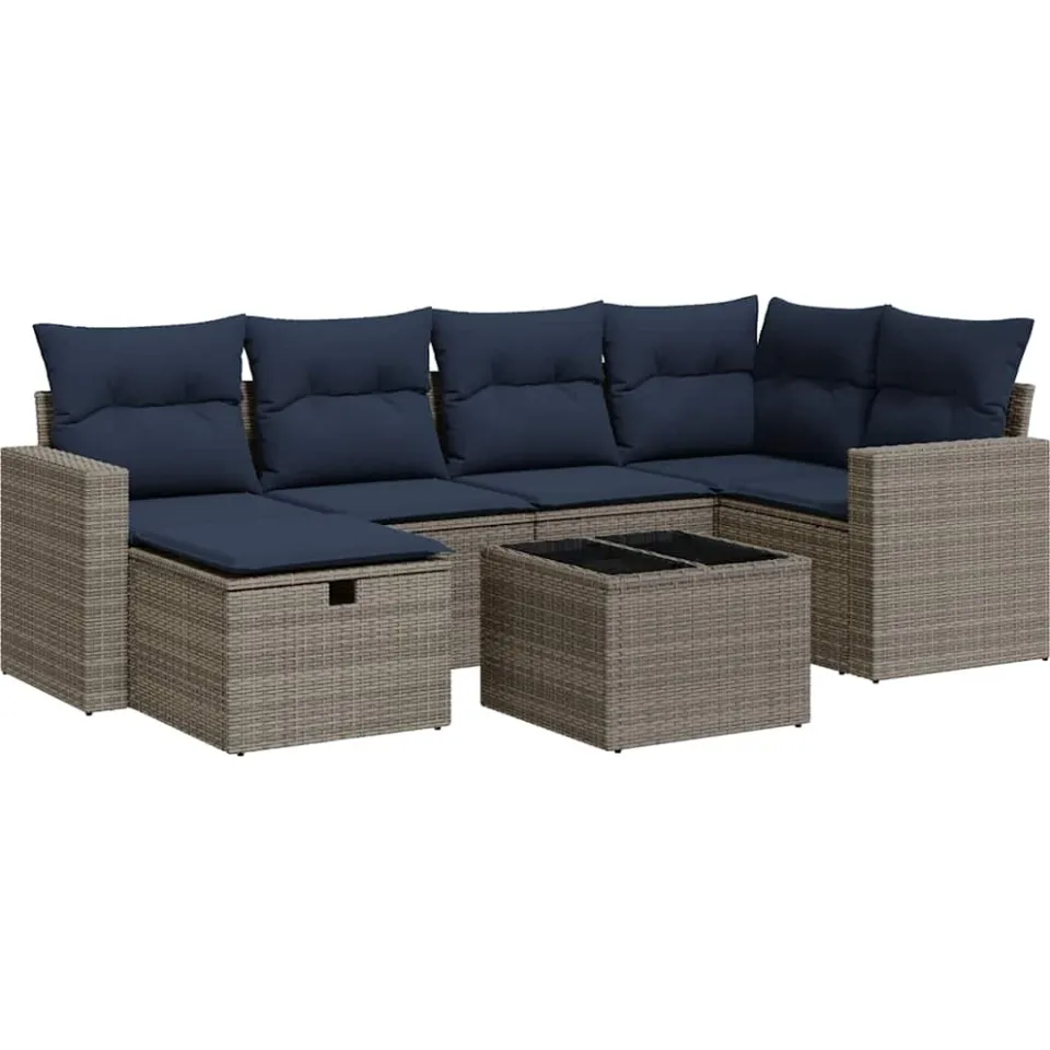 vidaXL 7-delige Loungeset met kussens poly rattan grijs, foto 3