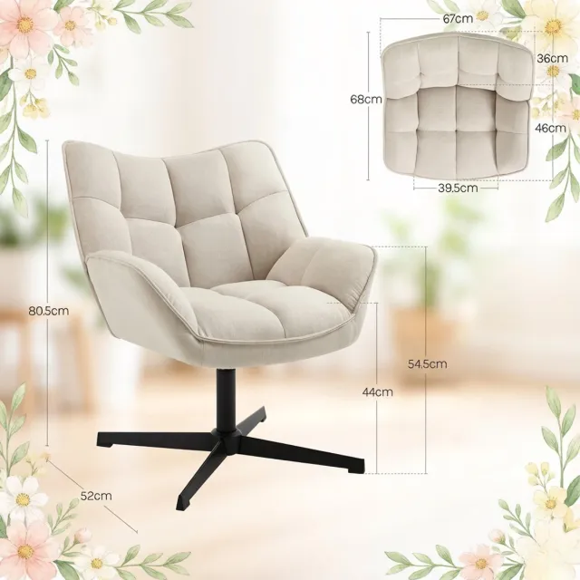 HAUSS SPOLE Fauteuil - Draaibare Loungefauteuil - 360 Graden Draaibaar Met Ergonomische Armleuningen - Voor Woonkamer En Slaapkamer - Linnen Beige