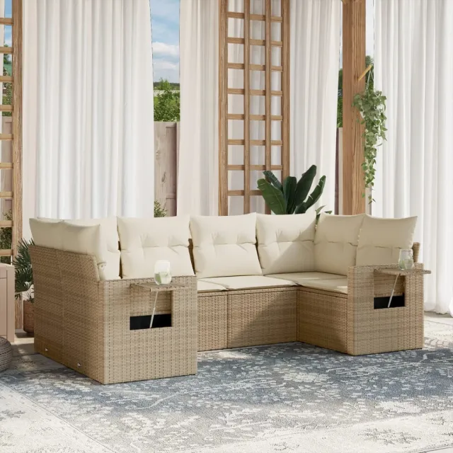 vidaXL 6-delige Loungeset met kussens poly rattan beige, foto 2