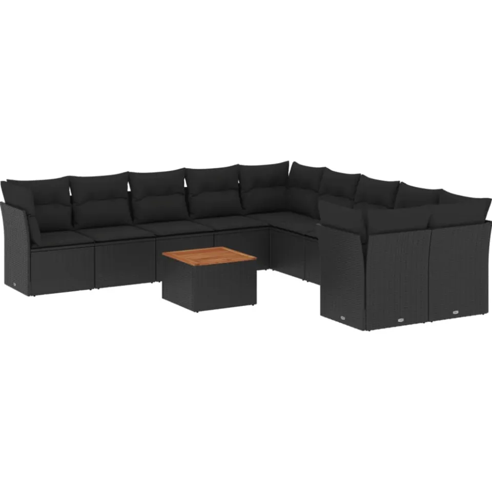 vidaXL 11-delige Loungeset met kussens poly rattan zwart