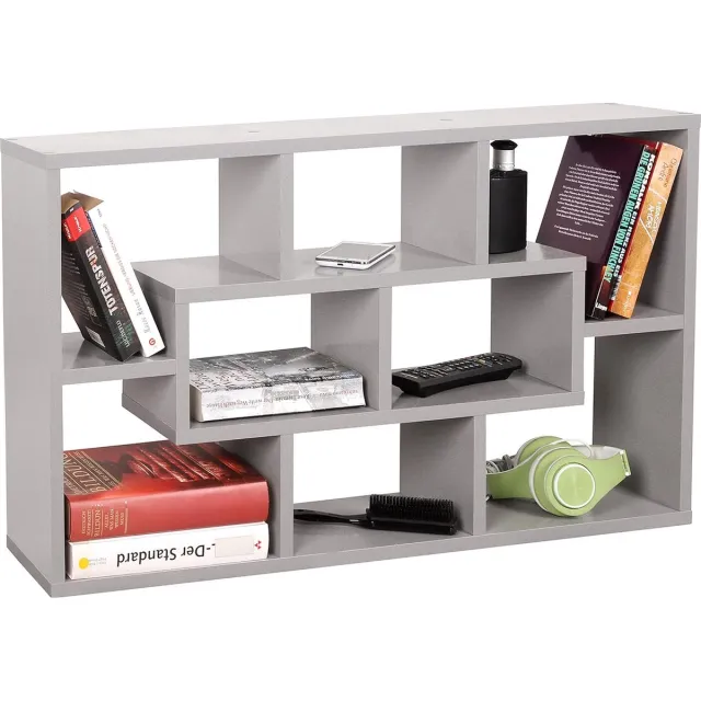 JGS Multifunctioneel Zwevend Wandrek van Hout in Grijs, Trendy Boekenplank en Organisator voor Woonkamer en Kantoor