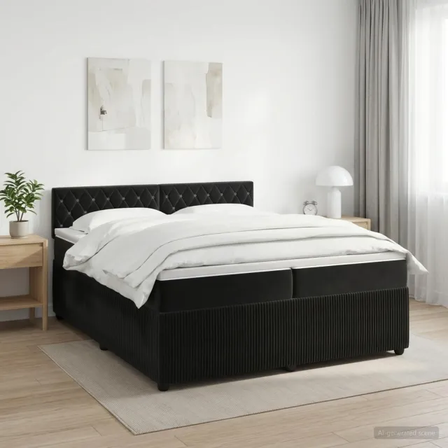 vidaXL Boxspringbed met matras Zwart 200 x 200 cm Fluweel