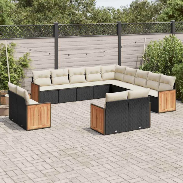 vidaXL 13-delige Loungeset met kussens poly rattan zwart, foto 2