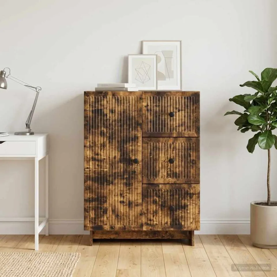 vidaXL Dressoir met lade Gerookt eiken 66 x 34,5 x 90 cm Bewerkt hout, foto 3