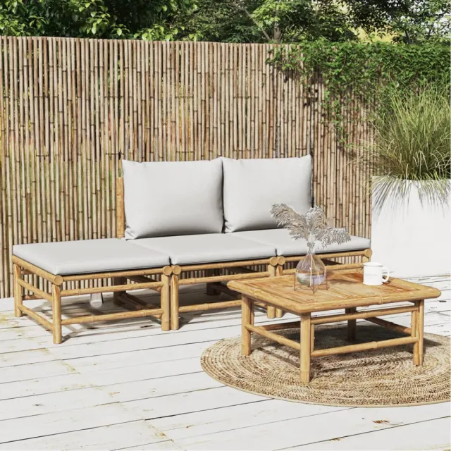 vidaXL 4-delige Loungeset met kussens bamboe lichtgrijs bruin