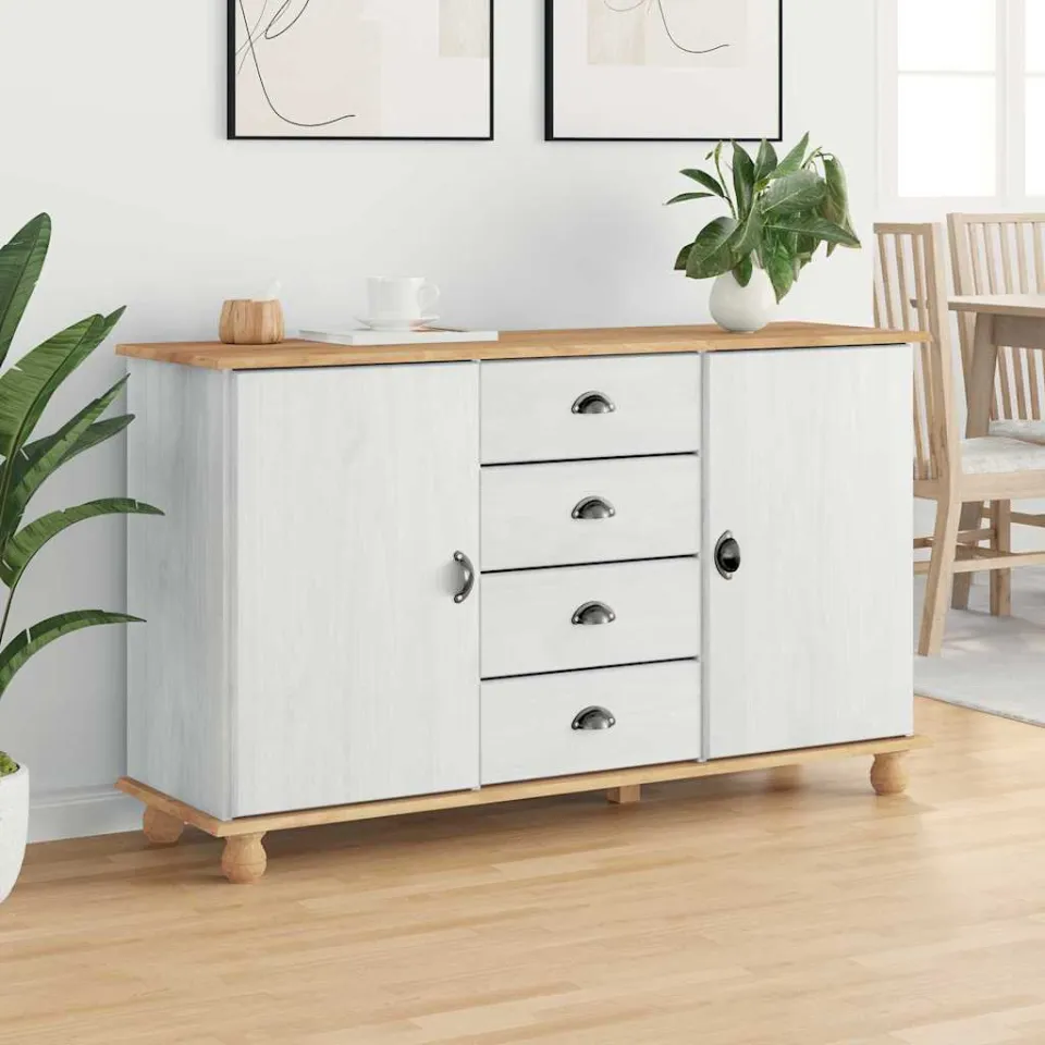 vidaXL Dressoir ASKIM 133,5 x 40 x 79 cm Massief grenenhout wit, foto 4