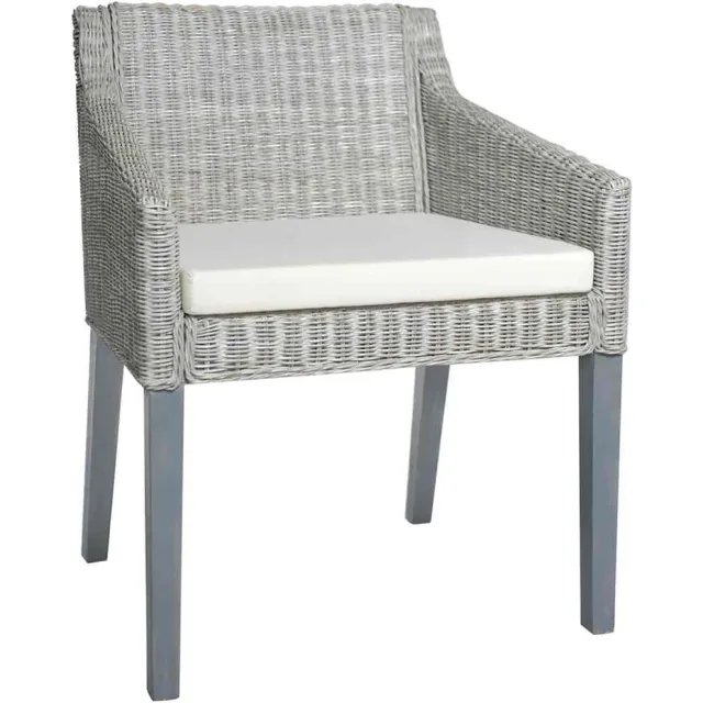 vidaXL Eetkamerstoelen 2 st met kussens natuurlijk rattan grijs, foto 2