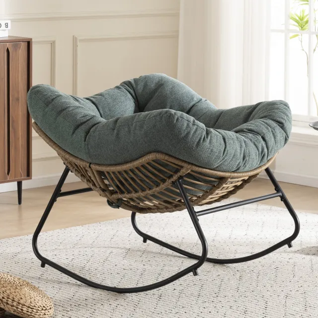 DESMIU Schommelstoel 95 x 107 x 83 cm - Comfortabele Chenille Fauteuil Met Metalen Onderstel - Voor Woonkamer Slaapkamer En Kinderkamer - Groen