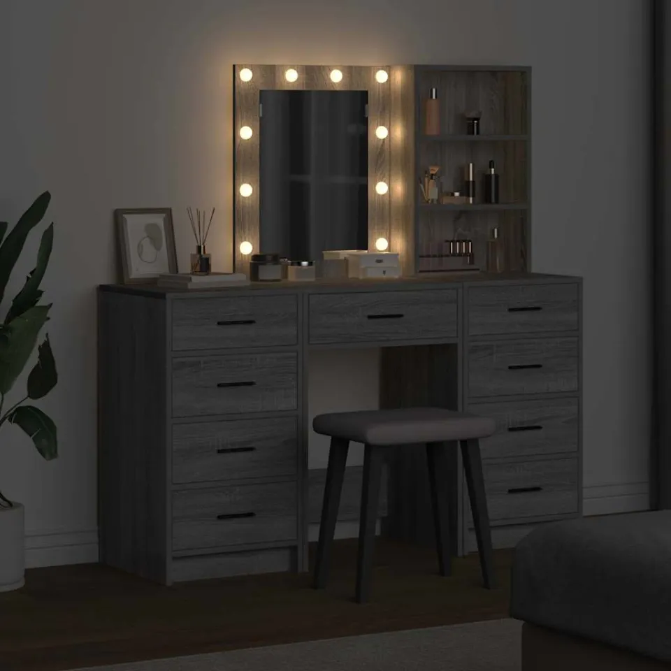 vidaXL Plafondtafel 3 st Grijs 40 x 41 x 135 cm Bewerkt hout, foto 3