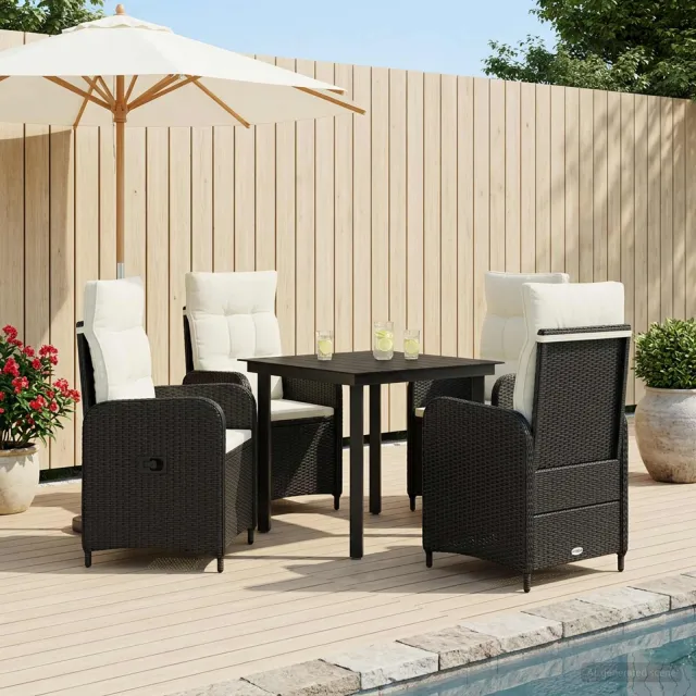vidaXL Tuin eettafelset 5 st Zwart en Cream Wit 80 x 80 x 74 cm