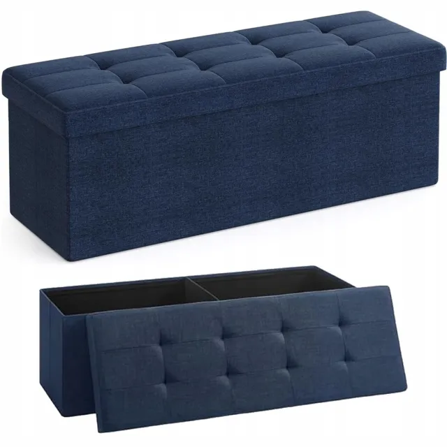 Songmics Puf met Opbergruimte - 110x38x38 cm - Navy Blauw - 120L