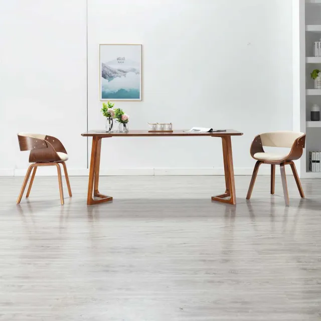 vidaXL Eetkamerstoel gebogen hout en kunstleer crèmekleurig, foto 2