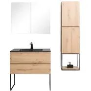 AquaVive - Praxis Eigen Merk Aquazuro Wastafelonderkast Napoli 90cm - Scandinavisch Eik Gemelamineerd - Met 2 Lades Hout