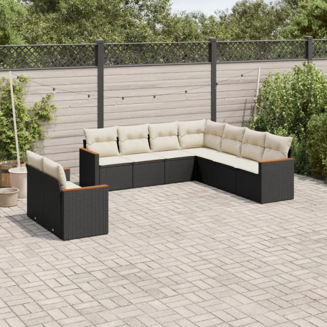 vidaXL 9-delige Loungeset met kussens poly rattan zwart, foto 2