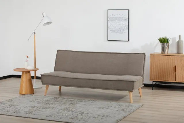 Sleepking Slaapbank / Sofa Bed - Irsa - Licht Koffie kleur - Houten Design Poten