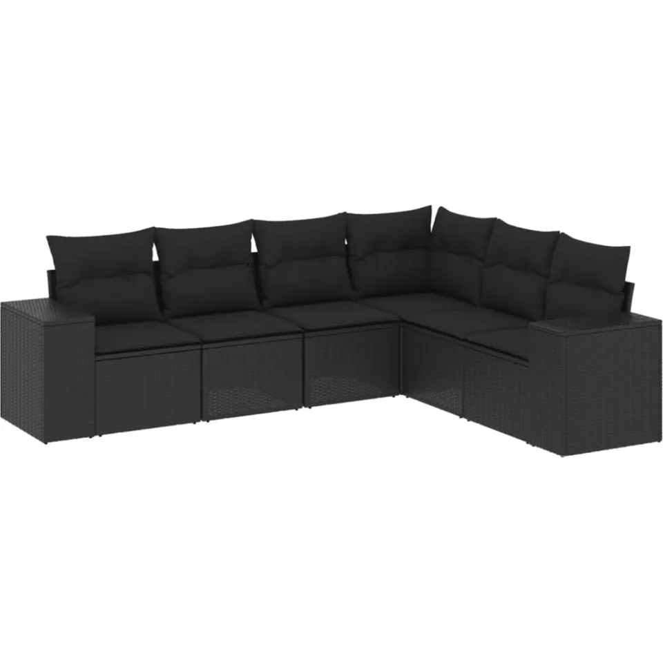 vidaXL 6-delige Loungeset met kussens poly rattan zwart, foto 3