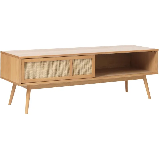 Nest of Nora TV meubel lowboard Enli - met schuifdeuren en open vak - Eikenhout rotan - Naturel Beige