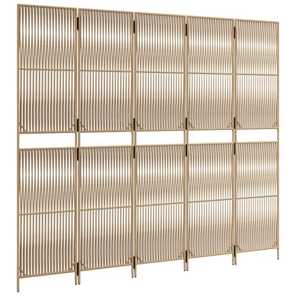 vidaXL Kamerscherm 5 panelen poly rattan beige, foto 4