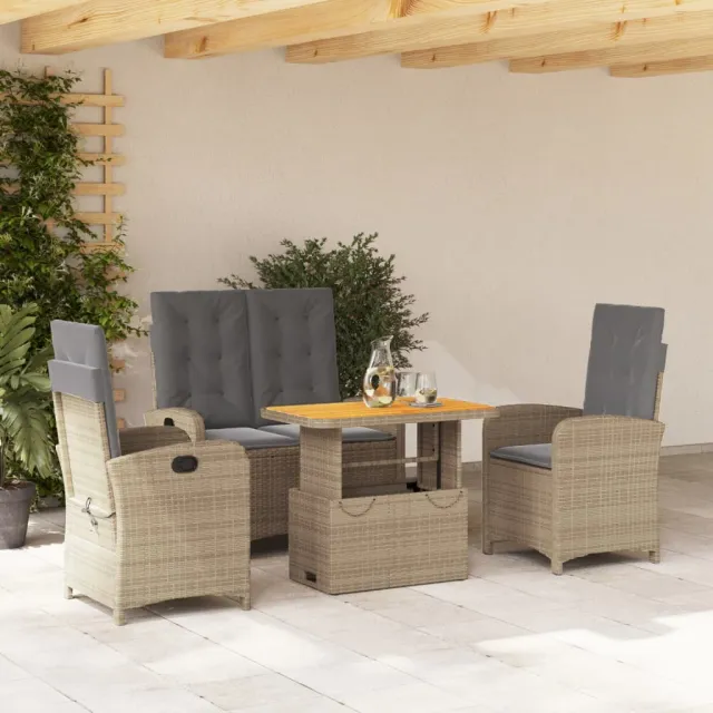 vidaXL 4-delige Tuinset met kussens poly rattan beige, foto 2