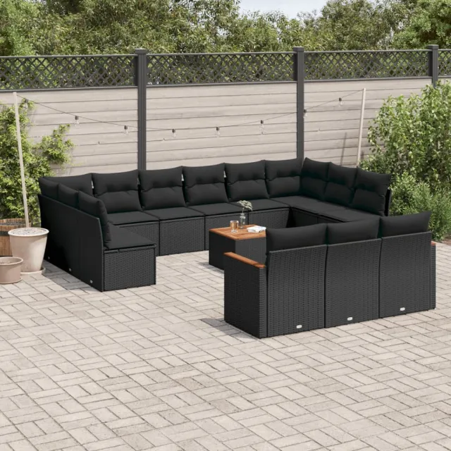 vidaXL 14-delige Loungeset met kussens poly rattan zwart, foto 2