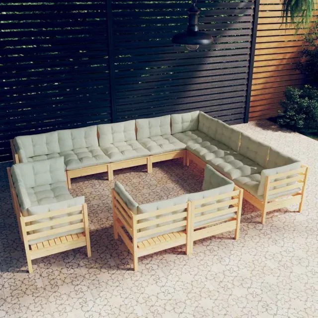 vidaXL 12-delige Loungeset met crèmekleurige kussens grenenhout, foto 2