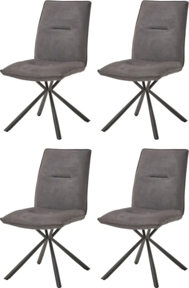 WAYS. Stoffen eetkamerstoelen – Grijs – Modern design - Stevige metalen vierpoot – 4 stuks