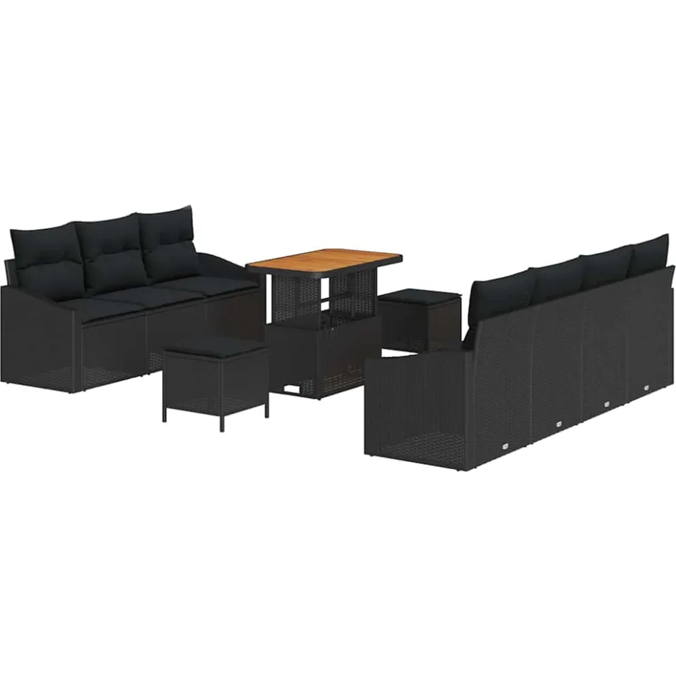 vidaXL Tuinbankenset 10 st Zwart poly rattan