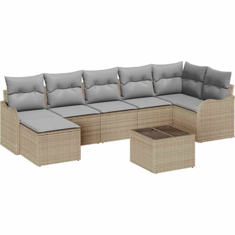 vidaXL Tuin Sofa Set 8 st Beige en Licht Grijs poly rattan