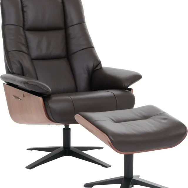 MCA relaxfauteuil + voetenbank MCW-N57, tv-fauteuil ligfauteuil, hout echt leer ~ bruin