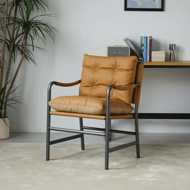 DantefHandels Lederen fauteuil, zwart metalen frame, 1 stuks,Oranje