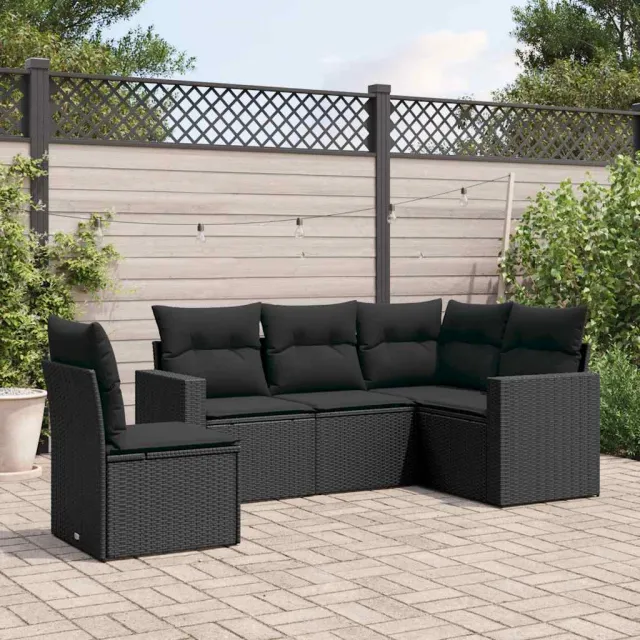 vidaXL 5-delige Loungeset met kussens poly rattan zwart, foto 2