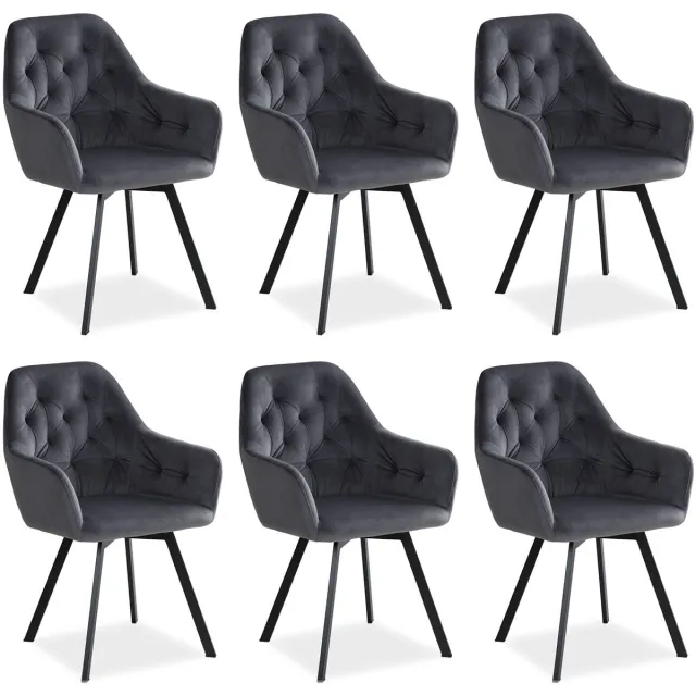 Homestyle4u Eetkamerstoelen - Set van 6 - Draaibaar - met armleuningen - Grijs - Fluweel