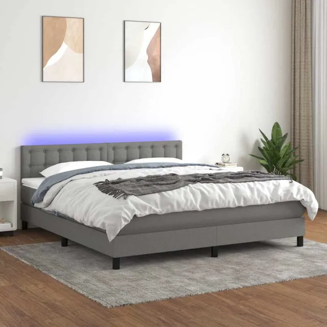 vidaXL Boxspring met matras en LED stof donkergrijs 180x200 cm grijs