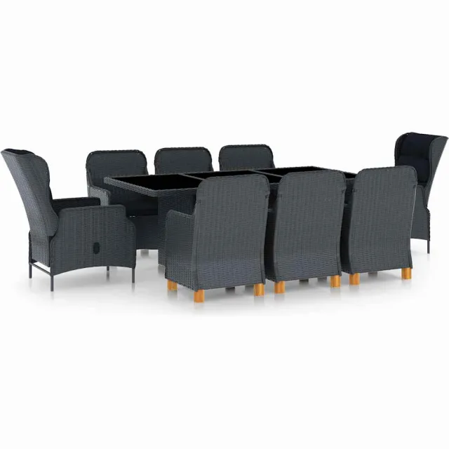 vidaXL 9-delige Tuinset met kussens poly rattan donkergrijs grijs, foto 2