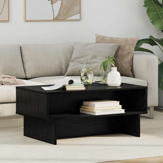 vidaXL Salontafel Zwart Eiken 80 x 46 x 35 cm Bewerkt hout, foto 2
