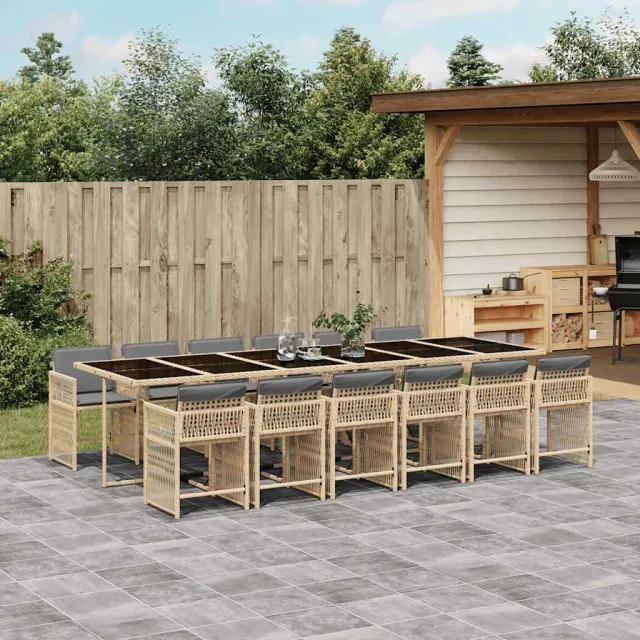 vidaXL 13-delige Tuinset met kussens poly rattan gemengd beige, foto 2