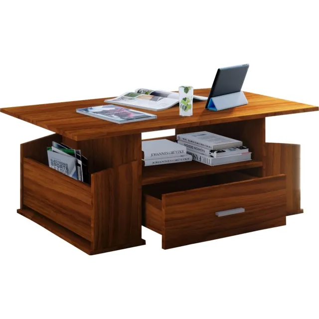 Vcm Houten bijzettafel Salontafel Sofa-tafel Woonkamertafel Lade Junata Kernnoten