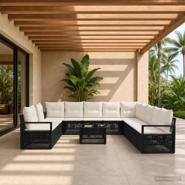 vidaXL Tuinbankenset 12 st Zwart poly rattan, foto 2