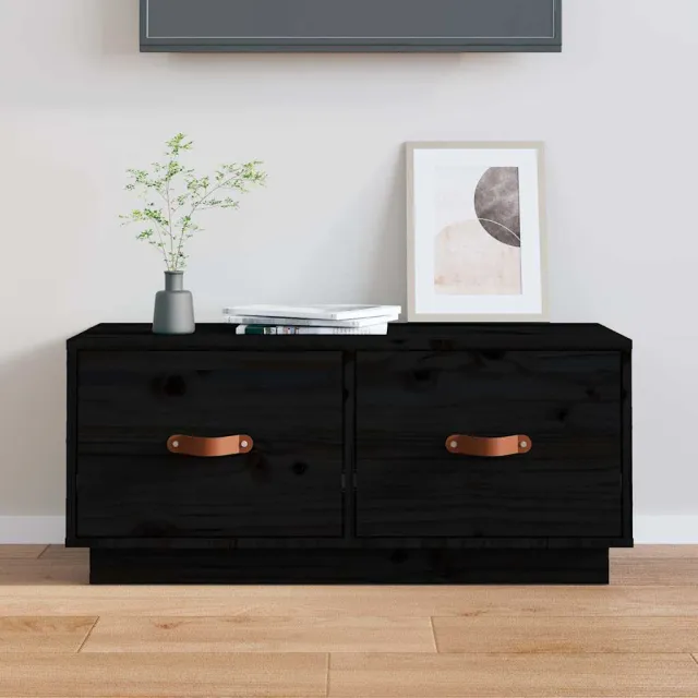 vidaXL Tv-meubel 80x34x35 cm massief grenenhout zwart, foto 2
