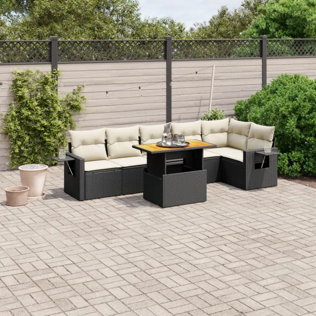 vidaXL 7-delige Loungeset met kussens poly rattan zwart, foto 2