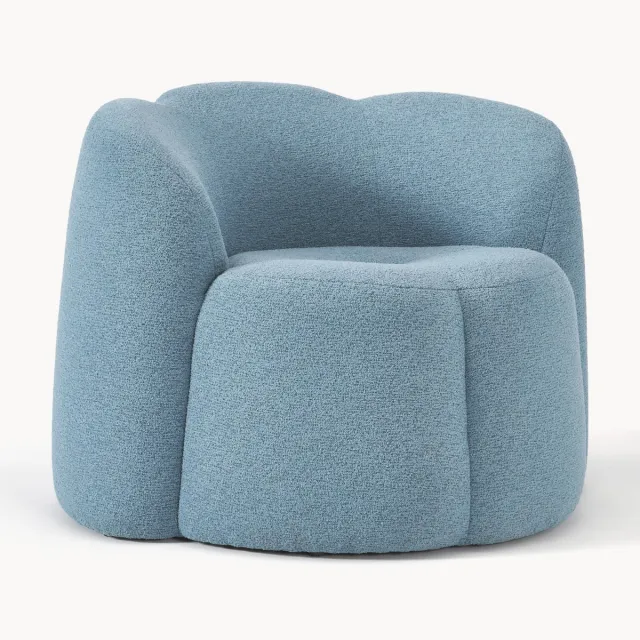 Westwing Collection Bouclé loungefauteuil Fleur Blauw
